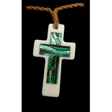 Cross Necklace - Bone with Paua