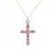 Cross Necklace - Pink Swarovski Crystals - on chain 