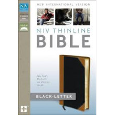 NIV Thinline Black Letter - Tan / Black Italian Duo-Tone 