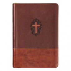 Journal Brown Two Toned Zippered Faux Leather with Cross